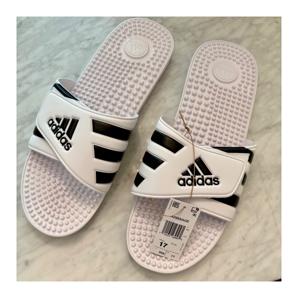 adidas Adissage Slides Cloud White Core Black Sz 17 New in Box